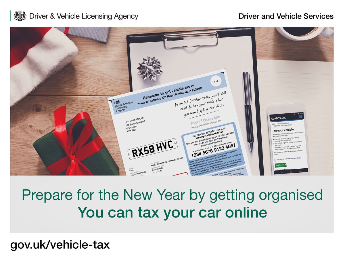 DVLAgovuk's tweet photo. Three days to tax your car before #NewYear. 

Get organised and tax your car online 24/7:  https://t.co/PFESCLyZza 

#TaxItOrLoseIt #ChristmasTips #Christmas2017 #247Services https://t.co/zY1Mlxo5Xp