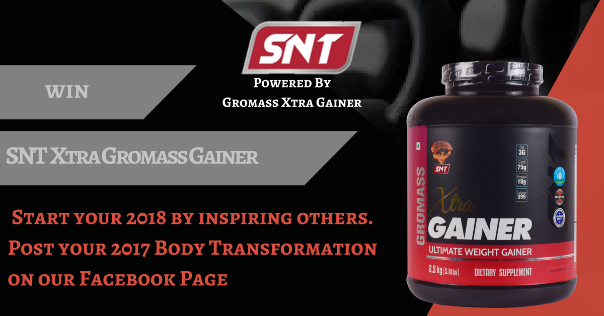 SNTProduct's tweet photo. Follow the below steps and get a chance to win a Gromass Xtra Gainer this new year.
✔️Post your Before &amp; After 2017 Body Transformation picture on SNT Facebook page
✔️ We will repost it on SNT Facebook Page.
✔️ The most shared and liked picture will win Gromass Xtra Gainer https://t.co/RZzaOhIGxi