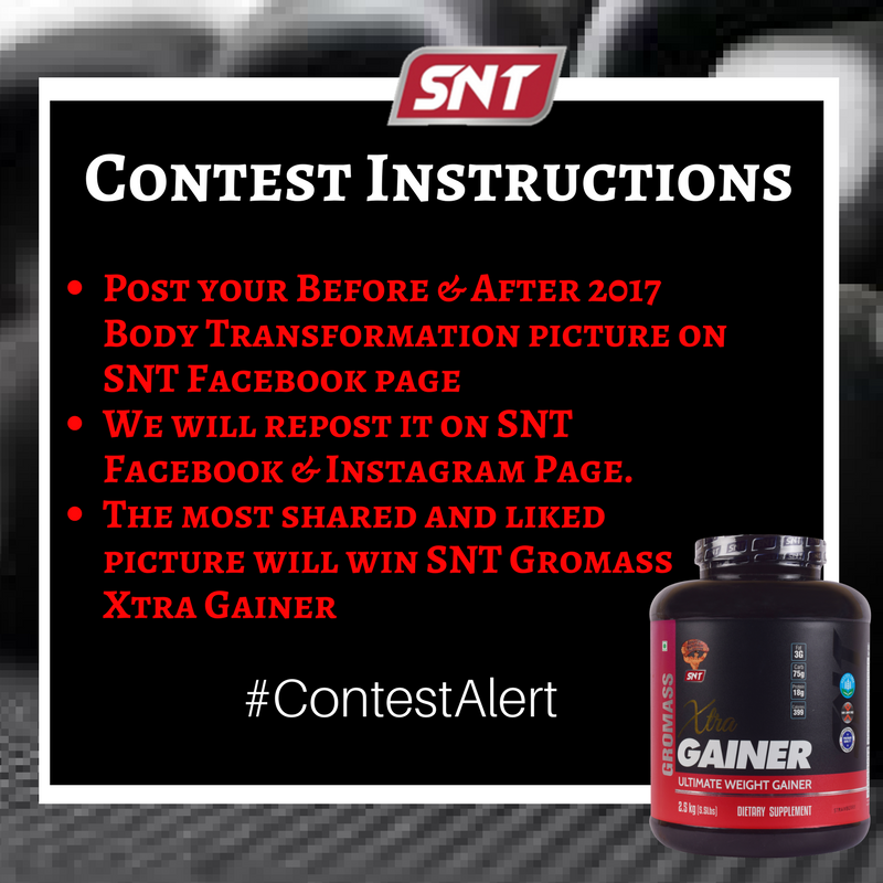 SNTProduct's tweet photo. Follow the below steps and get a chance to win a Gromass Xtra Gainer this new year.
✔️Post your Before &amp; After 2017 Body Transformation picture on SNT Facebook page
✔️ We will repost it on SNT Facebook Page.
✔️ The most shared and liked picture will win Gromass Xtra Gainer https://t.co/RZzaOhIGxi