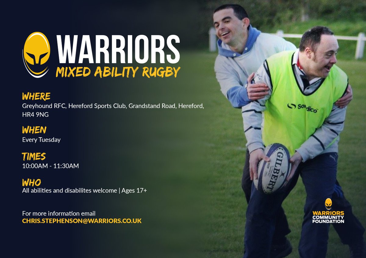 Starting Tuesday 9th January. 10.00am - 11.30am. All welcome. <a href="/WorcsWarriors/">Worcester Warriors</a>  <a href="/GreyhoundRFC/">Greyhound RFC</a>  <a href="/Greyhoundladies/">Greyhoundladies rugby team</a>  <a href="/WorcsCommunity/">Worcester Warriors Community</a> @HerefordCRC  @RFUHereford <a href="/Autism/">National Autistic Society</a> <a href="/ShropshireStags/">Shropshire Stags</a> <a href="/NorthMidsRFU/">North Midlands RFU</a> #herefordhour #MarchesHour #TweetHerefordshire
