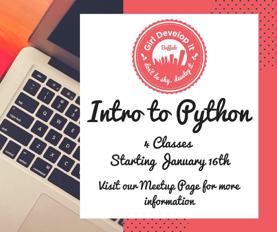 gdiBuffalo's tweet photo. We have a Python Class on the horizon! Check your calendars and sign up! https://t.co/bo4pxt7Fes https://t.co/E6cbTl4Cv9