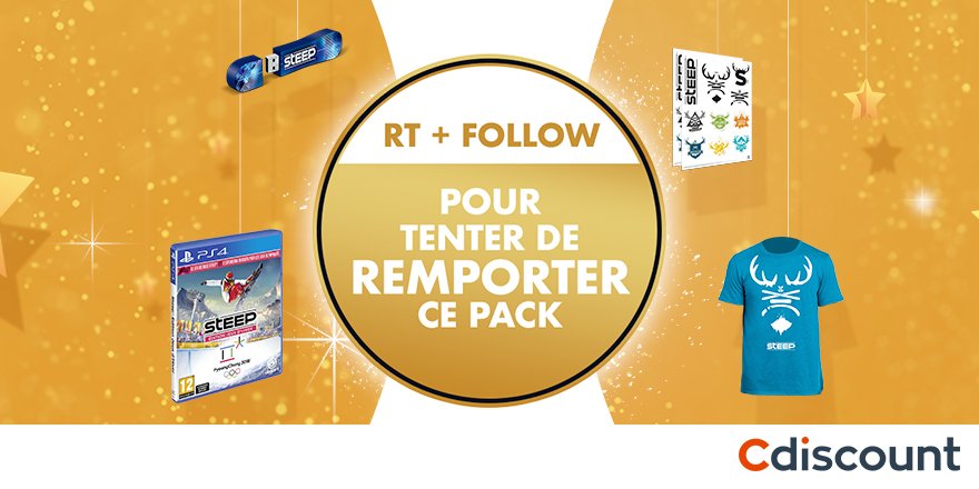 Cdiscount's tweet photo. #Concours 

🎁 À gagner : 
🔸 1 jeu #Steep + 1 T-shirt + autocollants + clé USB à gagner > https://t.co/CQ8MiWBqEE

⚠️ Pour participer : 
🔸 RT + Follow @Cdiscount 

✅ TAS 04/01 https://t.co/THWVOwF197