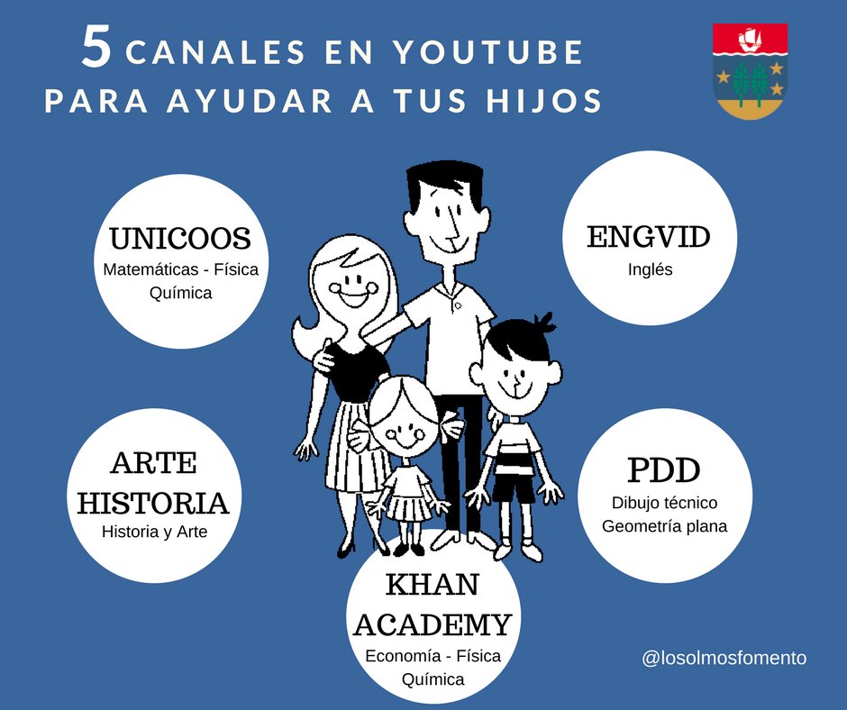 losolmosfomento's tweet photo. 5 canales educativos para vuestros hijos:
1⃣@unicoos https://t.co/0EhI2DRWmu
2⃣@ArteHistoriaCom https://t.co/klCsX8VehM
3⃣@engVid https://t.co/NdbtPgW225 
4⃣@khanacademy https://t.co/se0Af6V5z0
5⃣@ProfedeDibujo  https://t.co/SovfuPB23z https://t.co/rLchSc1yba