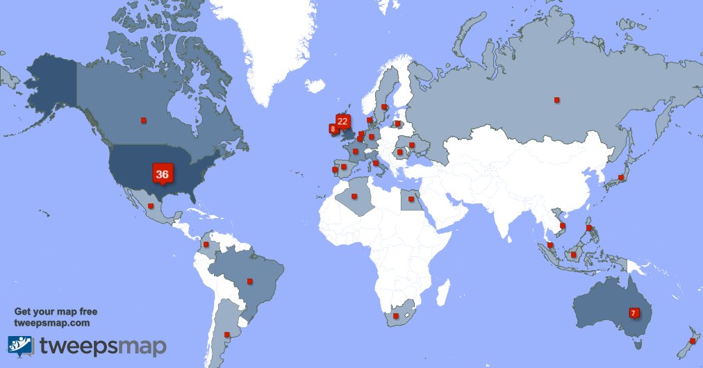 JBHWWproject's tweet photo. My followers are in USA(35%), UK.(22%)... Get your map too: https://t.co/JtL43H8dpU https://t.co/p0VVD4Pxs0
