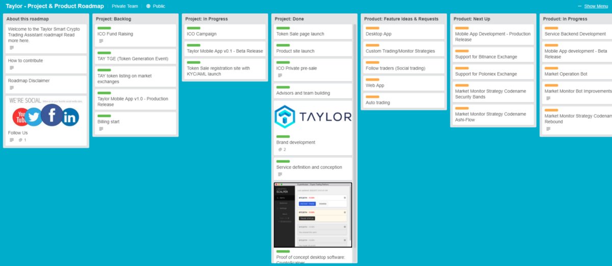SmartTaylorApp's tweet photo. Taylor’s public roadmap is here! https://t.co/ODq9e3QCOv #trading #taylorapp #tokensale #ico https://t.co/ly6ySH5gPg