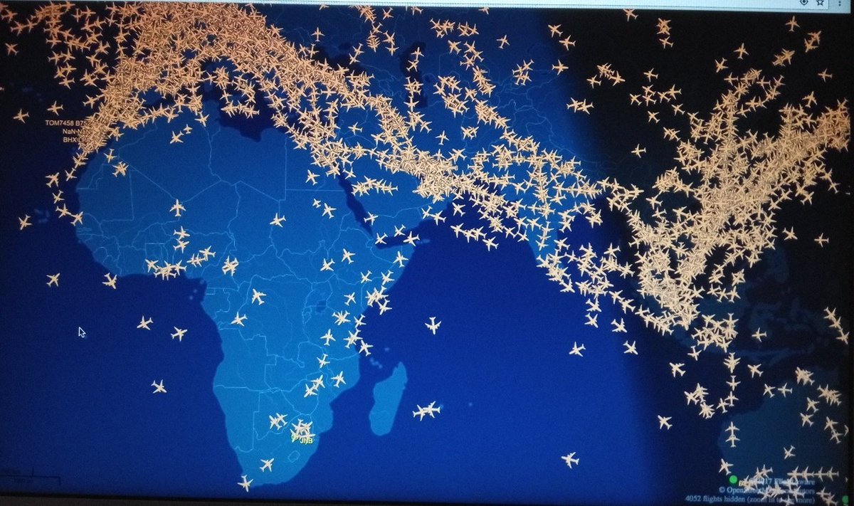 gossyomega's tweet photo. What do these pictures tell you about global trade? 

Screenshots from a live map of flights currently in the air. https://t.co/kjHIIB6z4k