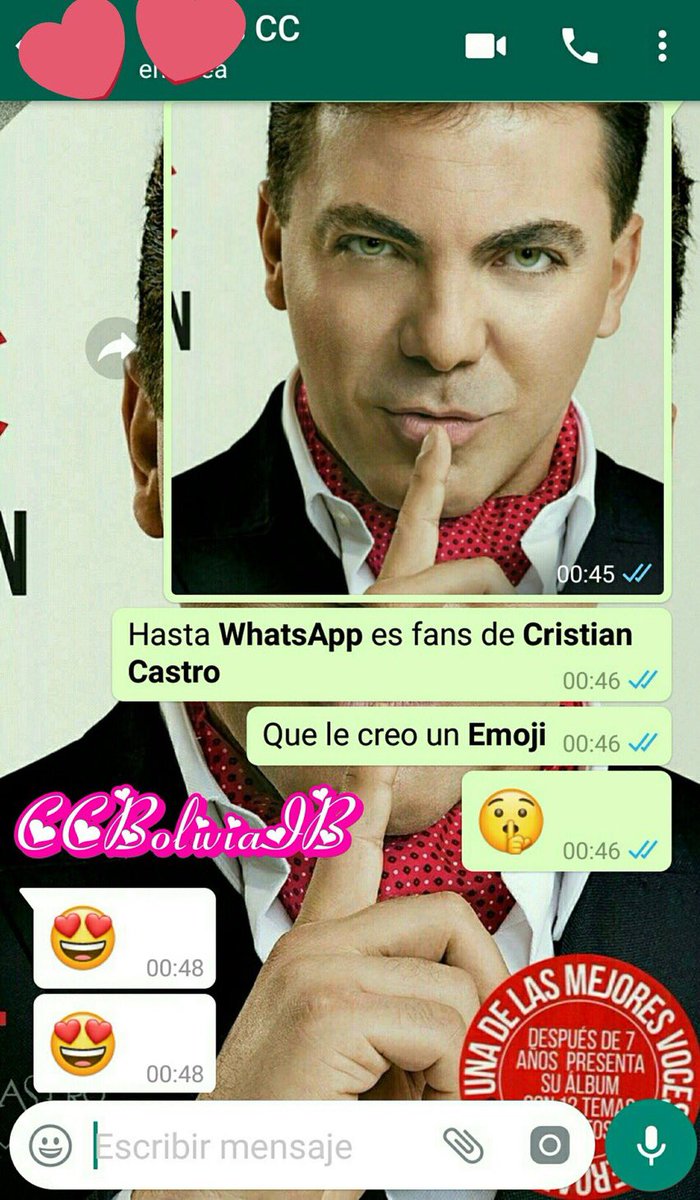 CCArgentinaIB's tweet photo. Buenos Días #FelizJueves mi @CristianCastro mire #WhatsApp es fans de usted, que le creo un #Emoji  personalizado😉 con su ultimo Disco😍😍 ellos también #DICEN 😄👏👏
@CCIberoamerica Ya es nuestro Emoji Favorito ❤❤
Que tenga un excelente Día 😘❤ @LorenaAlcobaT sos una genia https://t.co/XskJJJjUhF