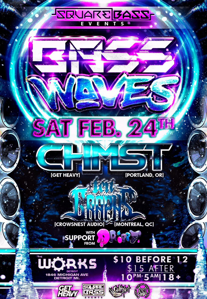 bookedbybrian's tweet photo. February 24th Detroit is gonna get smashed with heavy bass 😈 #Chmst #TenGraphs #Basswaves #Squarebass #Events #Dubstep https://t.co/1k9NcUkyx2