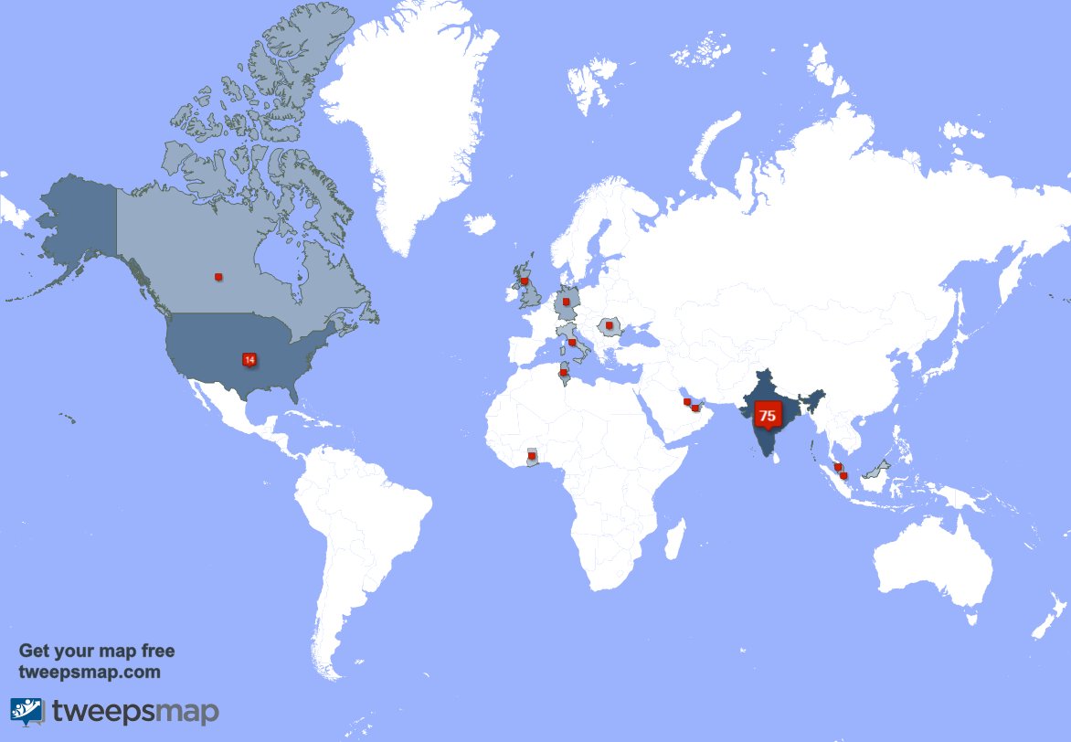 nishanth23's tweet photo. My followers are in India(72%), USA(13%)... Get your map too: https://t.co/gGeNBMFpIh https://t.co/pv5LUl6xlG