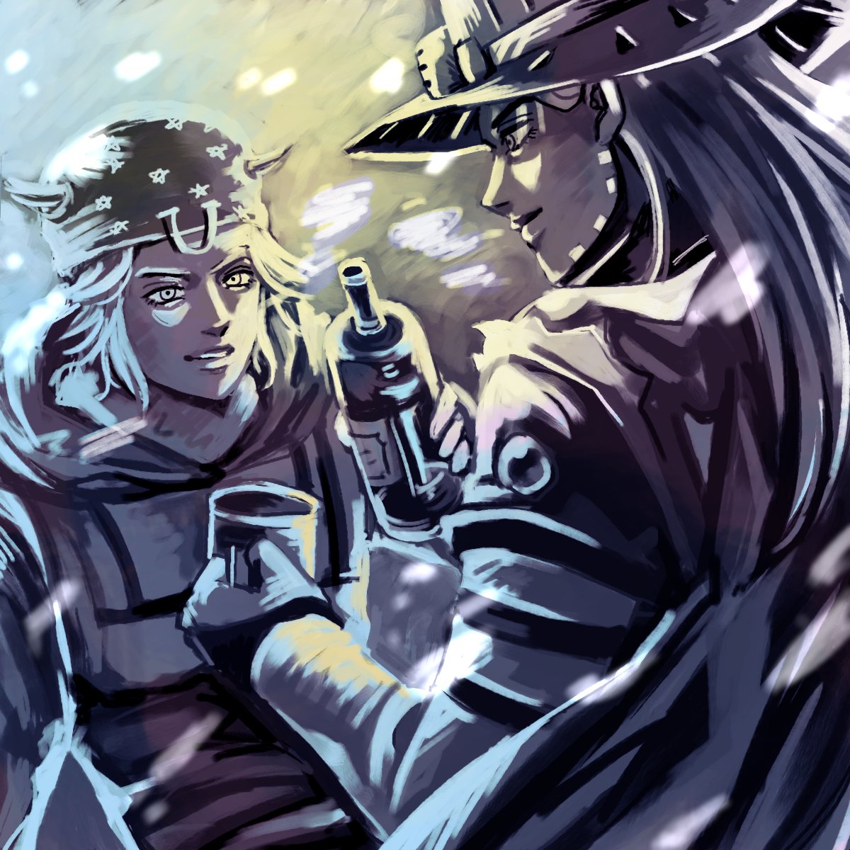 tea2_maru's tweet photo. #JOJO版深夜の真剣お絵描き60分一本勝負 
冬(ジョニィ&amp;ジャイロ) https://t.co/u3b4klapFR