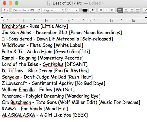 Part 1 with <a href="/pnrecordings/">Pique-nique Recordings</a> @LOTI_music <a href="/dfsant/">dfsant</a> <a href="/pacific_rhythm/">Pacific Rhythm</a> <a href="/rushhourmusic/">Rush Hour Music</a> @mbadenpowell <a href="/nobaddays_dance/">No Bad Days</a> <a href="/wotnotmusic/">WotNot Music</a>  <a href="/musicfordreams/">Music for Dreams</a> @Phobibi <a href="/MoodHut/">Me</a> <a href="/DEEKRecordings/">DEEK Recordings</a> @BullionNess <a href="/AlaskalaskaBand/">ALASKALASKA</a>
<a href="/wanderingeye/">StrictleyFrontbotham</a> etc

🎧 wrldwd.fm/AaronL2017