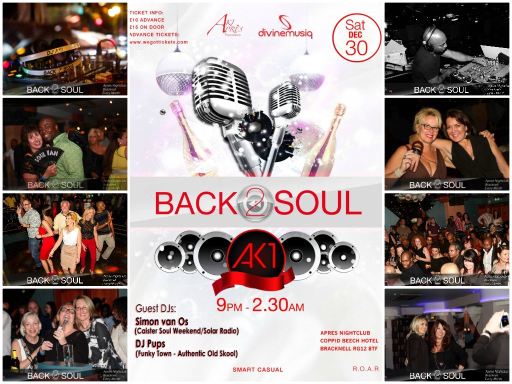 Saturday night Back2Soul @ Après nightclub. Boogie off those Christmas calories to our high energy blend of Old School floor fillers wegottickets.com/event/418683 So grab your tickets now @£10 to guarantee entry or it's £10 on the door <a href="/SimonvanOs/">Simon Ⓥ van Os</a> #oldschool #nightclub #Berkshire