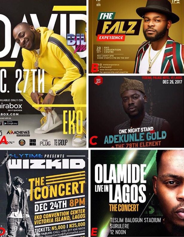 jayebros's tweet photo. So let’s sort this once & for all.. Between #30BillionConcert #Olic4 #Wizkidtheconcert #FalzExperience & #ONSWAG which is your favorite concert of the year??? https://t.co/GE2GZG9fh3