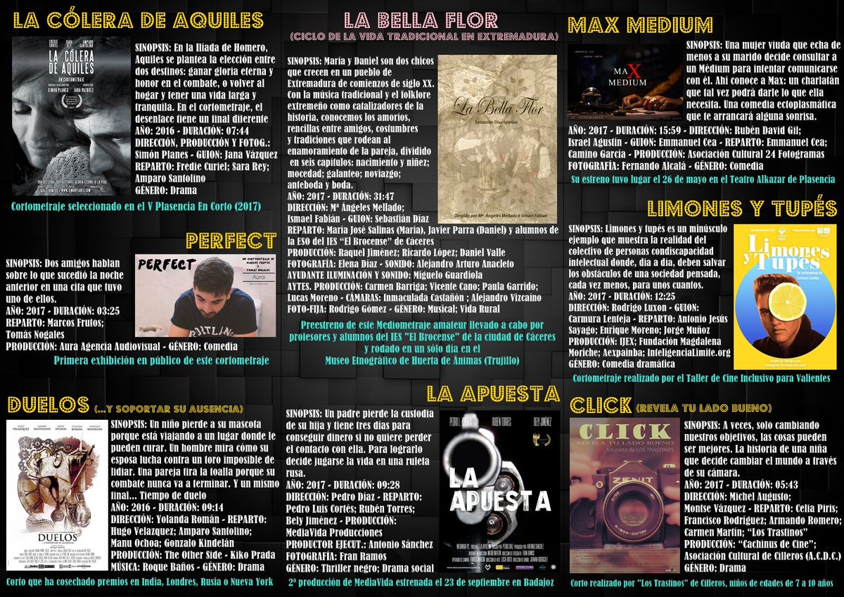 GentinosuFest's tweet photo. #GentinosuFest

📽 II Festival de Cortometrajes Extremeños
🎞 La cólera de Aquiles
🎞 Perfect
🎥 La Bella Flor (Fuera Concurso)
🎞 Duelos
🎞 La Apuesta
🎞 Max Medium
🎞 Limones y Tupés
🎞 Click

📅 28 y 29 de diciembre 2017
📍 Torrejoncillo (Cáceres)
🎭 Organiza: @AsCulturalTorre https://t.co/xZRDRMbGUl