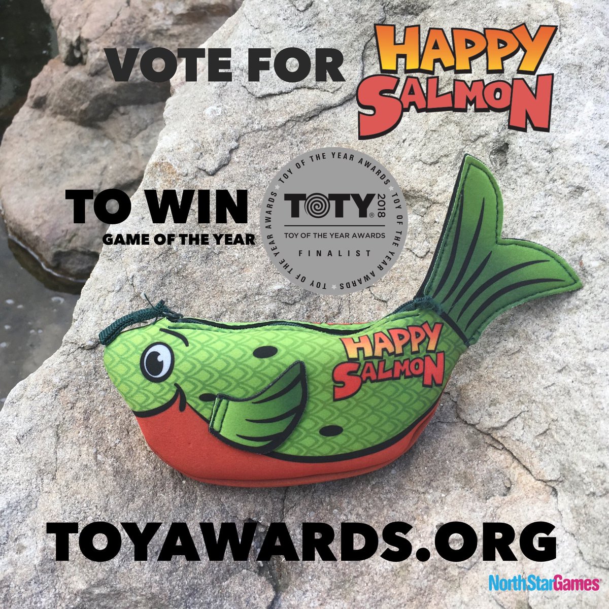 Let’s try this again!  FOLLOW us &amp; RETWEET this post for a chance to win Blue &amp; Green Happy Salmon, &amp; copies of new releases Funky Chicken &amp; Monster Match when they come out.  Also VOTE for Happy Salmon for the #TOTY18 here -> toyawards.org/toyaward/custo… (drawing 1/2/18) #contest