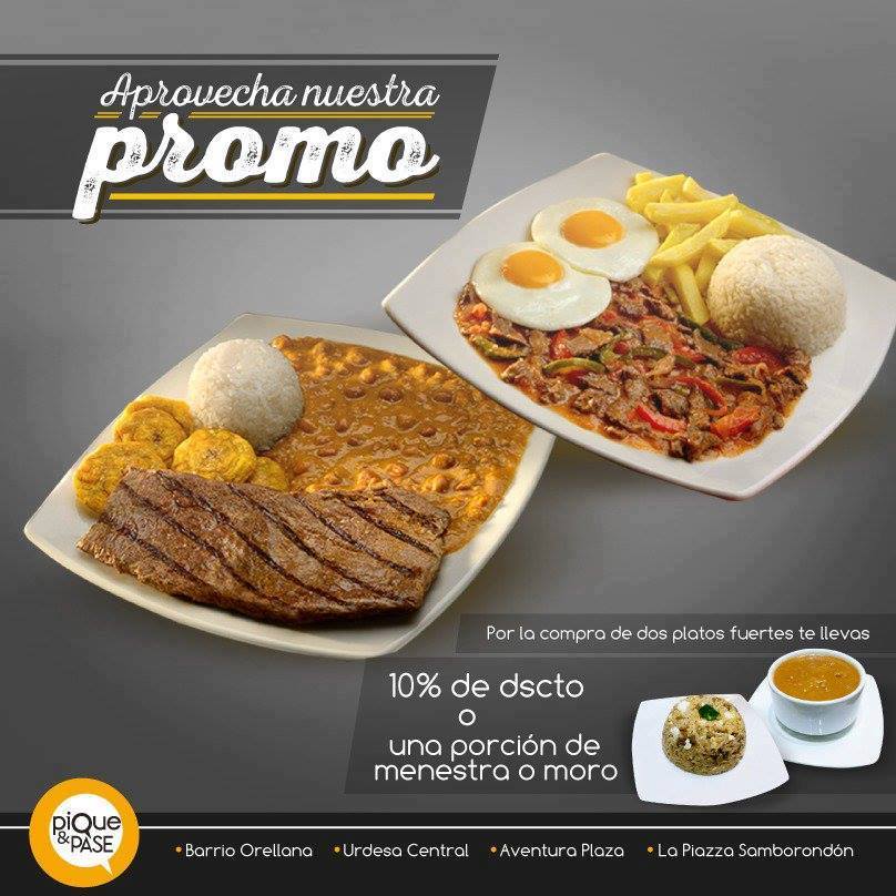 PiqueyPase's tweet photo. No te olvides que ahora puedes elegir entre el 10% de dcto o una porción de menestra o moro, ¡tú tienes la palabra! ¡TE ESPERAMOS! 

1800-PiqueyPase https://t.co/eXxxsgnffh