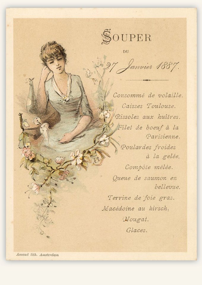 Het nieuwe jaar inluiden met macédoine au kirsch of beignets d'ananas? Laat je inspireren door de feestmenu's uit de collectie van de familie Wertheim in de tentoonstelling Kerst in Willet, tot 7 januari. Let wel, 31 december sluiten we om 16 uur en 1 januari zijn we gesloten.