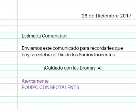 Connectalents1's tweet photo. #28deDiciembre
⚠¡Cuidado con las bromas! :) https://t.co/IjT0vZuaM9