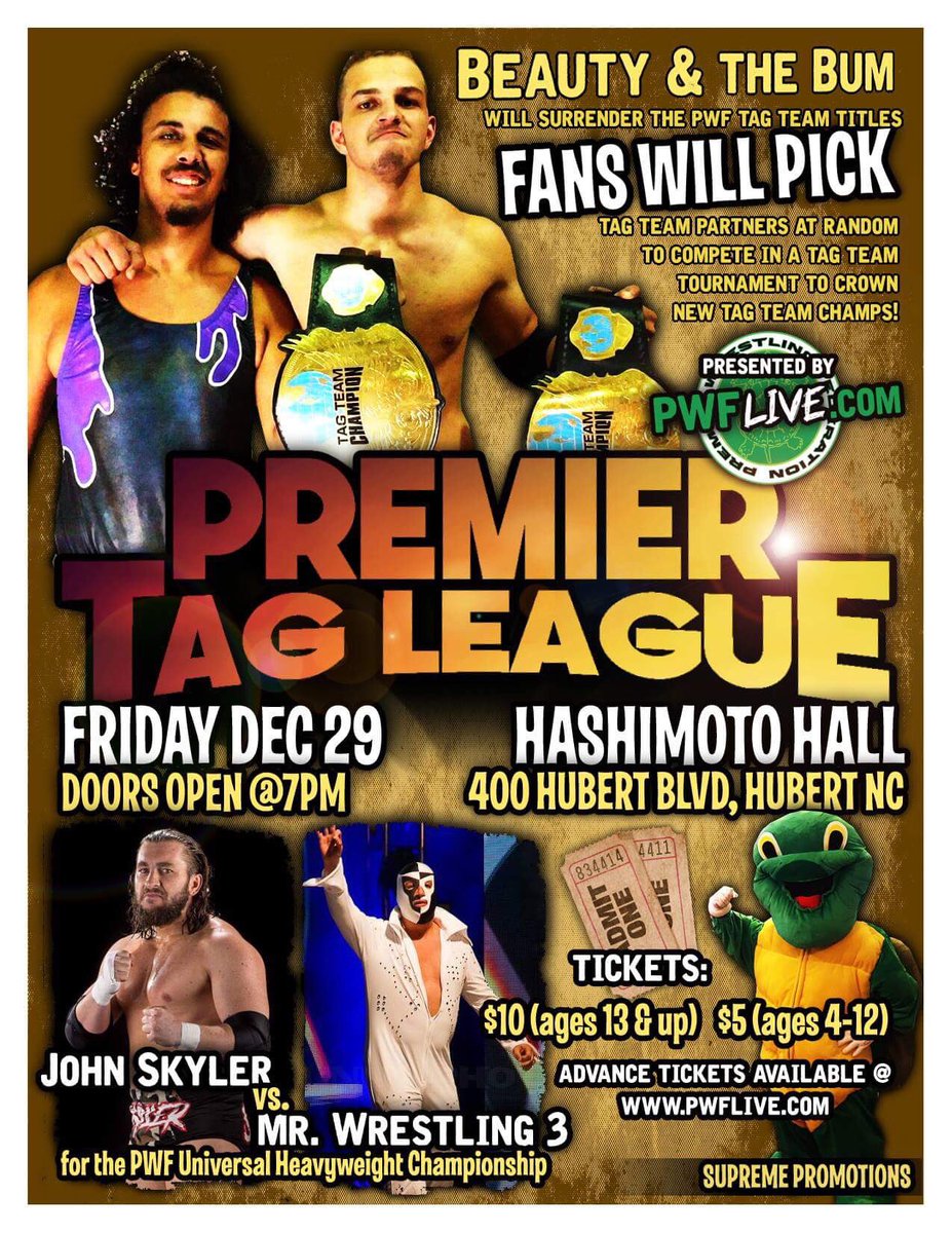PWFLive's tweet photo. One day away from the Premier Tag League! The most innovative tag team tournament in pro-wrestling.
Plus, two title matches! #PWFLive #PWFPTL https://t.co/E3tFJfkMJs