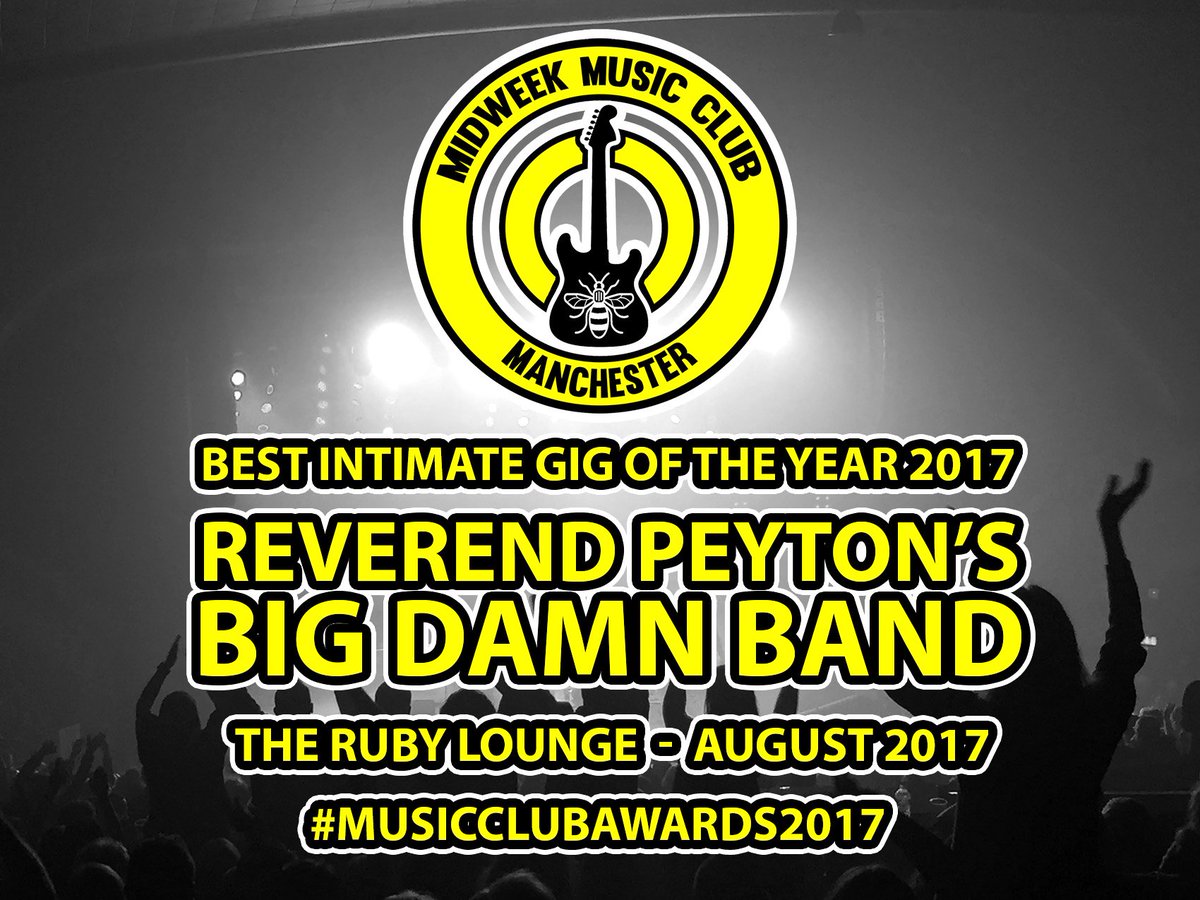 McrMidWeekMusic's tweet photo. Congratulations to Reverend Peyton's Big Damn Band - winner of our Intimate gig of the year 2017 @rubyloungemcr @bigdamnband #musicclubawards #midweekmusicclub #manchester #therubylounge #wedeserveahappyending #frontporchraised https://t.co/4AgtSftf5u