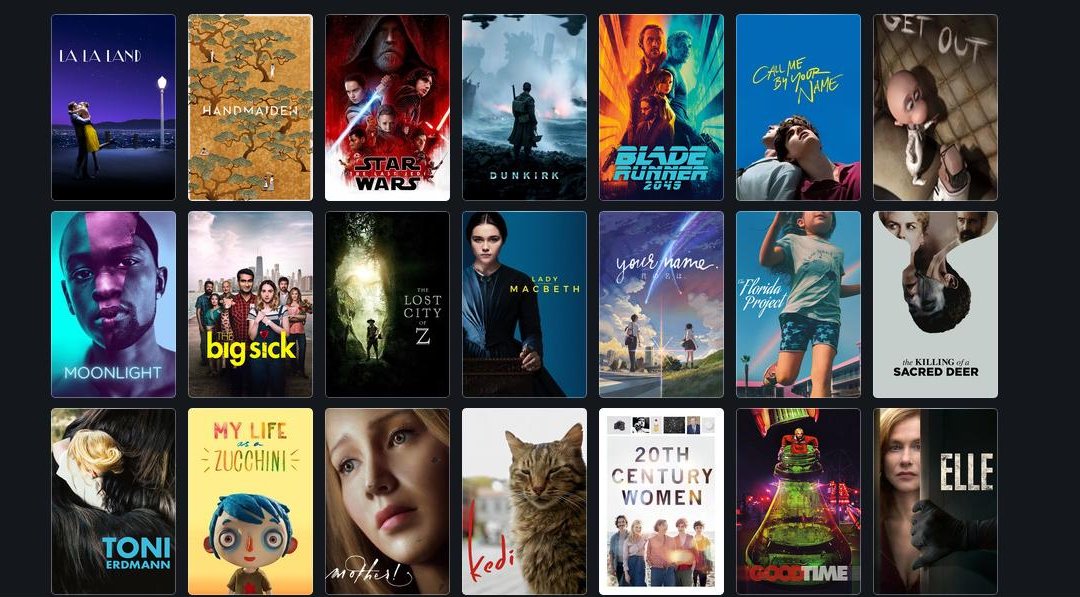Follow_Follow_'s tweet photo. Some light relief - favourite 42 films of the year. #filmsof2017 https://t.co/cj6ATITCwD