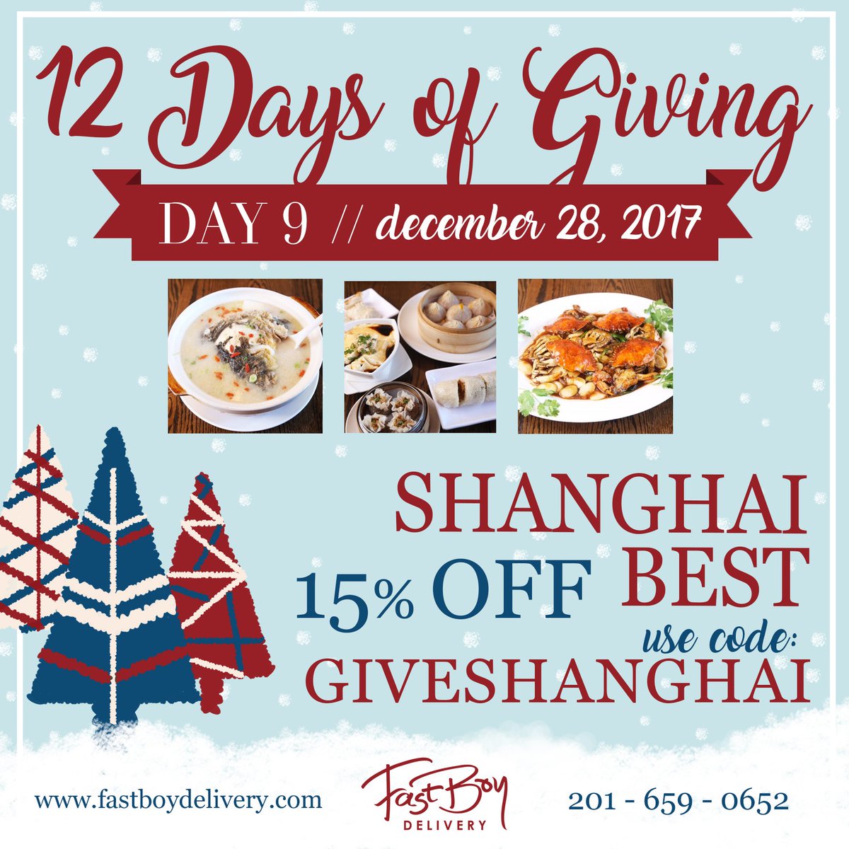 FastBoyDelivery's tweet image. DAY 9 of 12 DAYS OF GIVING! 🎁 
15% off every SHANGHAI BEST order just enter the code GIVESHANGHAI

fastboydelivery.com
201-659-0652

#fastboydelivery #fastboydeals #jerseycity #jcmakeityours #hoboken #bayonne #shanghaibest
