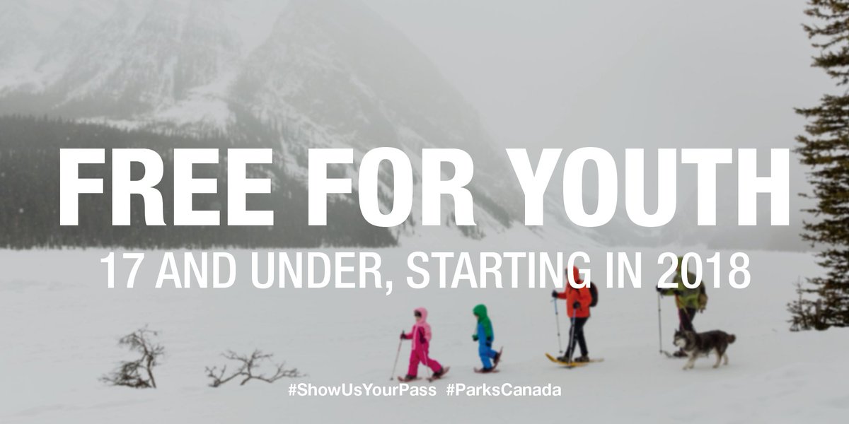 ParksCanada's tweet photo. Exciting news! Starting in 2018, admission to #ParksCanada places will be #FREE for youth 17 and under. 🙌 https://t.co/U8DWrr60U8 Where will you be exploring? https://t.co/rn8TDxkSgc
