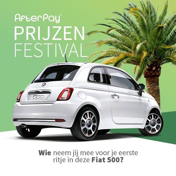 Roadtrip! 🌞🚙 Wie neem jij mee voor je eerste ritje in deze Fiat 500? Je maakt namelijk kans op deze gave Fiat 500 door mee te spelen met het prijzenfestival van AfterPay!
Speel mee via prijzenfestival.afterpay.nl 🎉