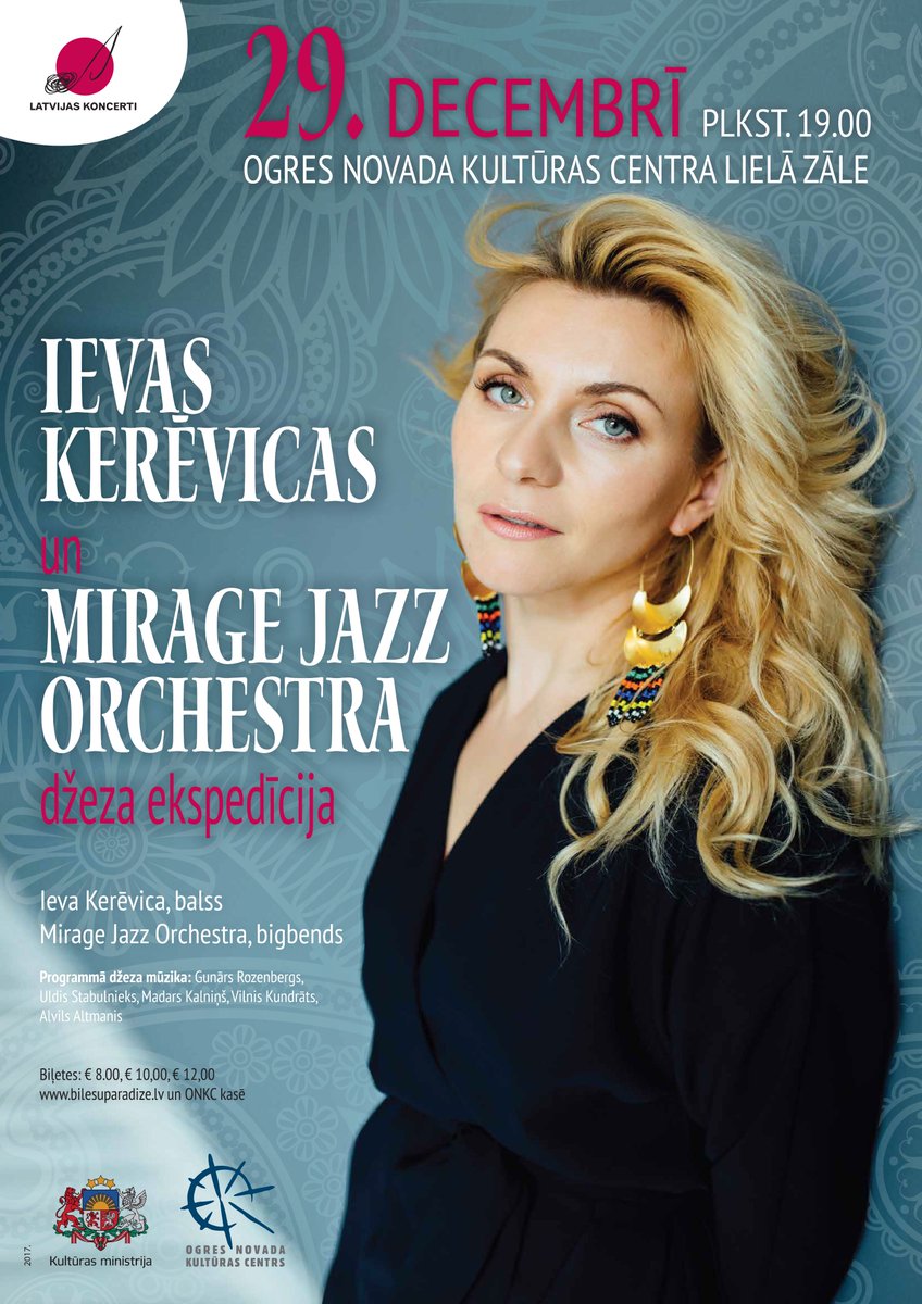 Tiekamies jau rīt 19.00 mūsu namā uz Ievas Kerēvicas un Mirage Jazz orchestra koncertu! Biļetes vēl pagaidām ir! ONKC kasē un Biļešu paradīzes kasēs un internetā