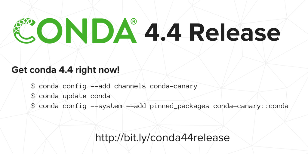Are you ready for the release of conda 4.4? You can get it right now via conda-canary: bit.ly/2iwQl3A #Python