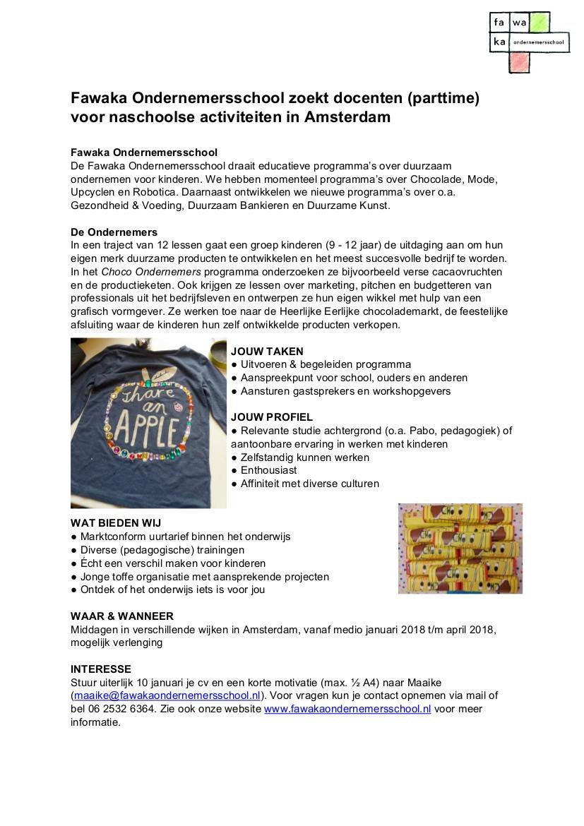 Start het nieuwe jaar meteen goed en word docent van de Fawaka Ondernemersschool!