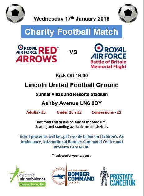 If you're around pop down and watch this charity match. Raising money for great causes <a href="/rafredarrows/">Red Arrows</a>
<a href="/IntBCC/">International Bomber Command Centre</a> <a href="/RAFBBMF/">RAF BBMF</a> <a href="/BBMF_Spitflyer/">Milli</a> <a href="/ChildrensAirAmb/">National Children's Air Ambulance</a> <a href="/ProstateUK/">Prostate Cancer UK</a> #LincsConnect @LincsFM <a href="/BBCRadioLincs/">BBC Lincolnshire</a> <a href="/LincsLive/">Lincolnshire Live</a>