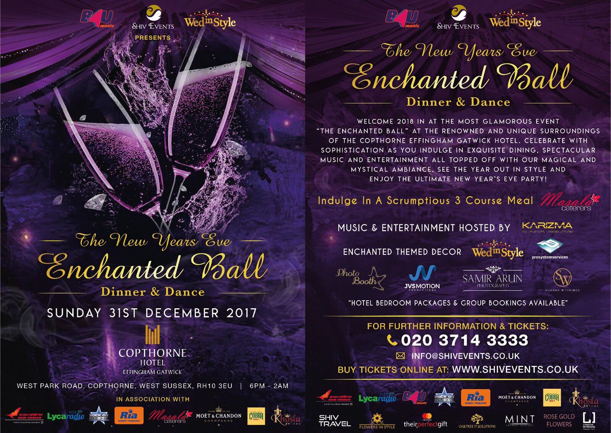 The New Years Enchanted Ball on Sunday 31st December <a href="/ShivEvents/">Shiv Events</a> @RiaFinancialUK <a href="/THEOFFICIALB4U/">B4U</a> <a href="/WedInStyleUK/">Wed In Style</a> #mustgo 🎉 #HappyNewYear <a href="/ChilliTickets/">Chilli Tickets</a> <a href="/RockOnMusicLtd/">Rock On Music</a> @airindiain 🎶💃🏻💃🏻