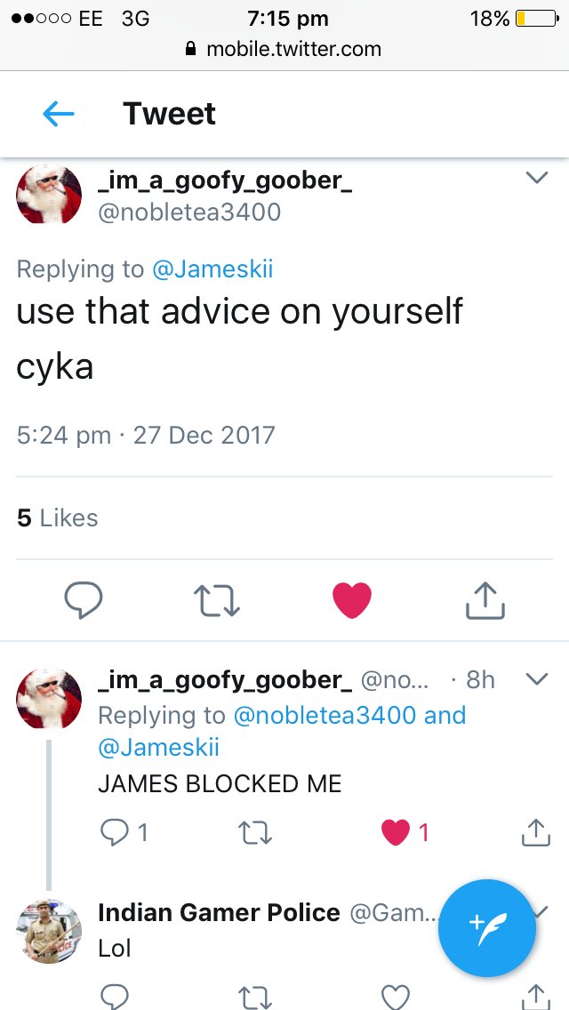 GamerPoliceScot's tweet photo. Here's an example of Jameskii blocking someone for stating the truth. Watch out gamers it's SteveShives 2.0 https://t.co/TRn9flkRSc