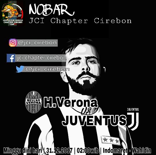 Info Nobar :

*JCI Cirebon 

Serie A gio#19

Verona vs JUVENTUS 

*Minggu, 31/12 /17
* Htm: 12 K sofdrink + snack
cp: hadie WA 085320515604