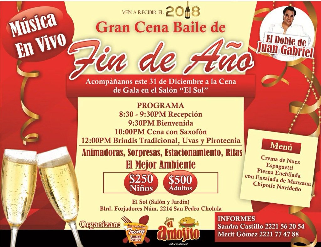 draSandii's tweet photo. Pásala con nosotros este fin de año ! Cena delicioso!Baila y canta cn el doble de juan GabrielReserva al 2221562054 https://t.co/lCgvOGvcG5
