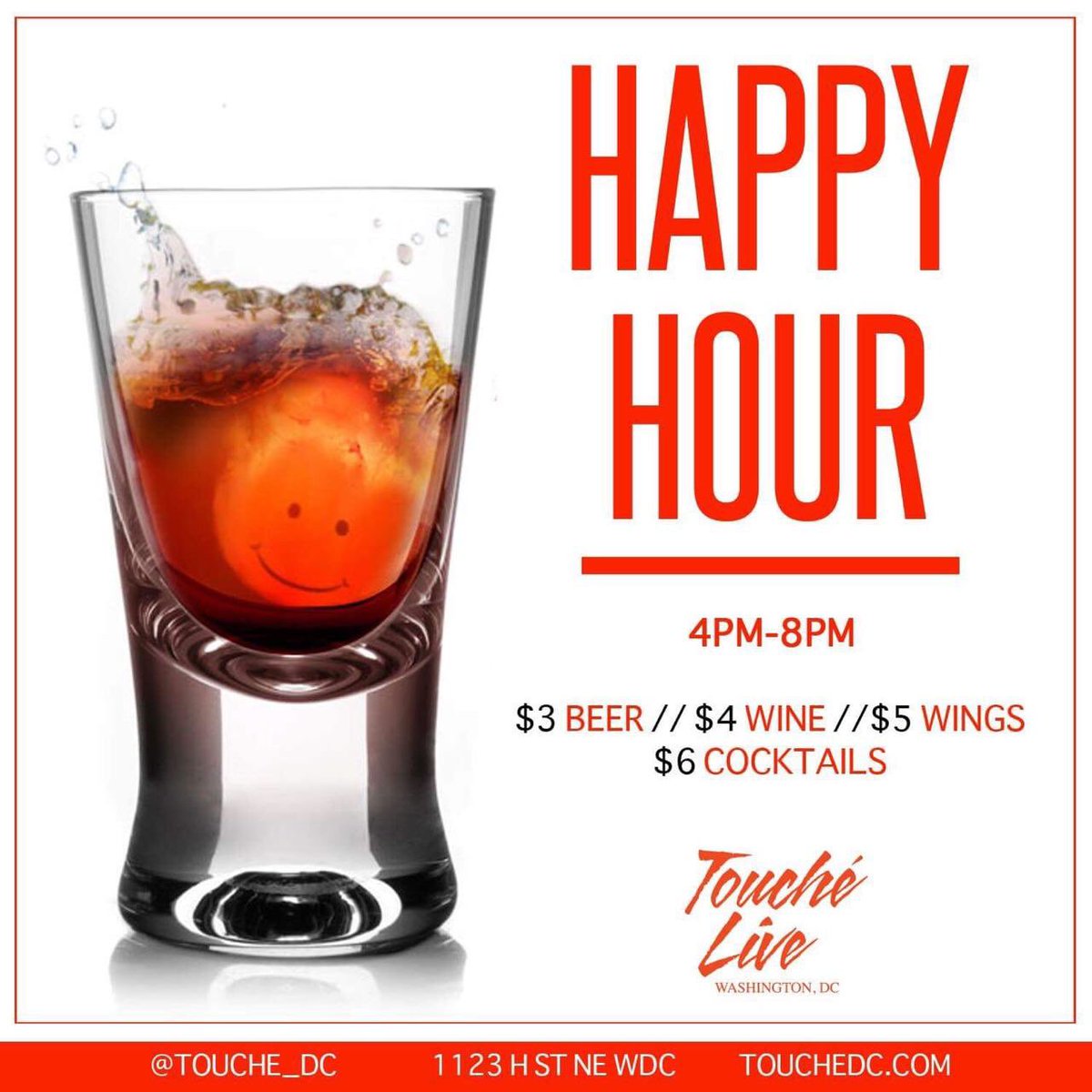 Touche_Club's tweet photo. Its Thirsty Thursday's‼️So stop by to get your drink &amp; eat on at DC's #️⃣1️⃣ Happy Hour lounge, Touché Live, 4-8pm and indulge in our great food &amp; drink specials! We got hookah too‼️ #happyhour #hot #thirsty #tuesday #touchédc #drinkspecials #wine #beer #cocktails #wings https://t.co/POW7GX8pCk