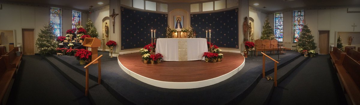olcpbuffalo's tweet photo. Super cool panorama shot of the new #StAmbrose altar! #olcp #olcpchristmas17 #catholic https://t.co/I1sWCmUEI1
