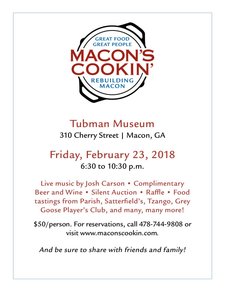 Tag someone who loves Macon's amazing food, awesome entertainment, and wonderful people! And be sure to mark your calendars for Friday, February 23, 2018, for the first annual #MaconsCookin!