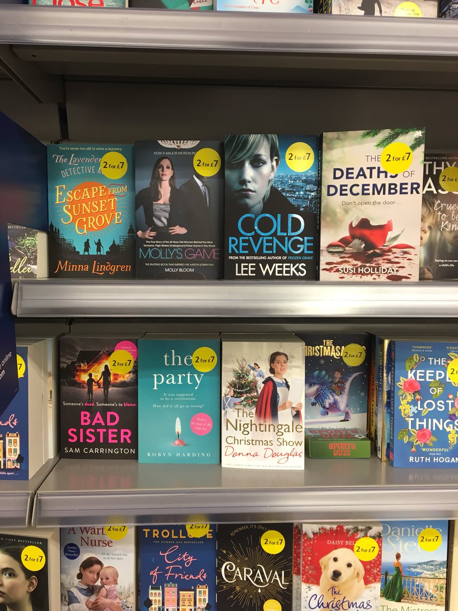 JoyKluver's tweet photo. Almost shelf buddies #spottedinthewild @SJIHolliday @sam_carrington1 #TheDeathsOfDecember #BadSister https://t.co/tN0x0eVXxF