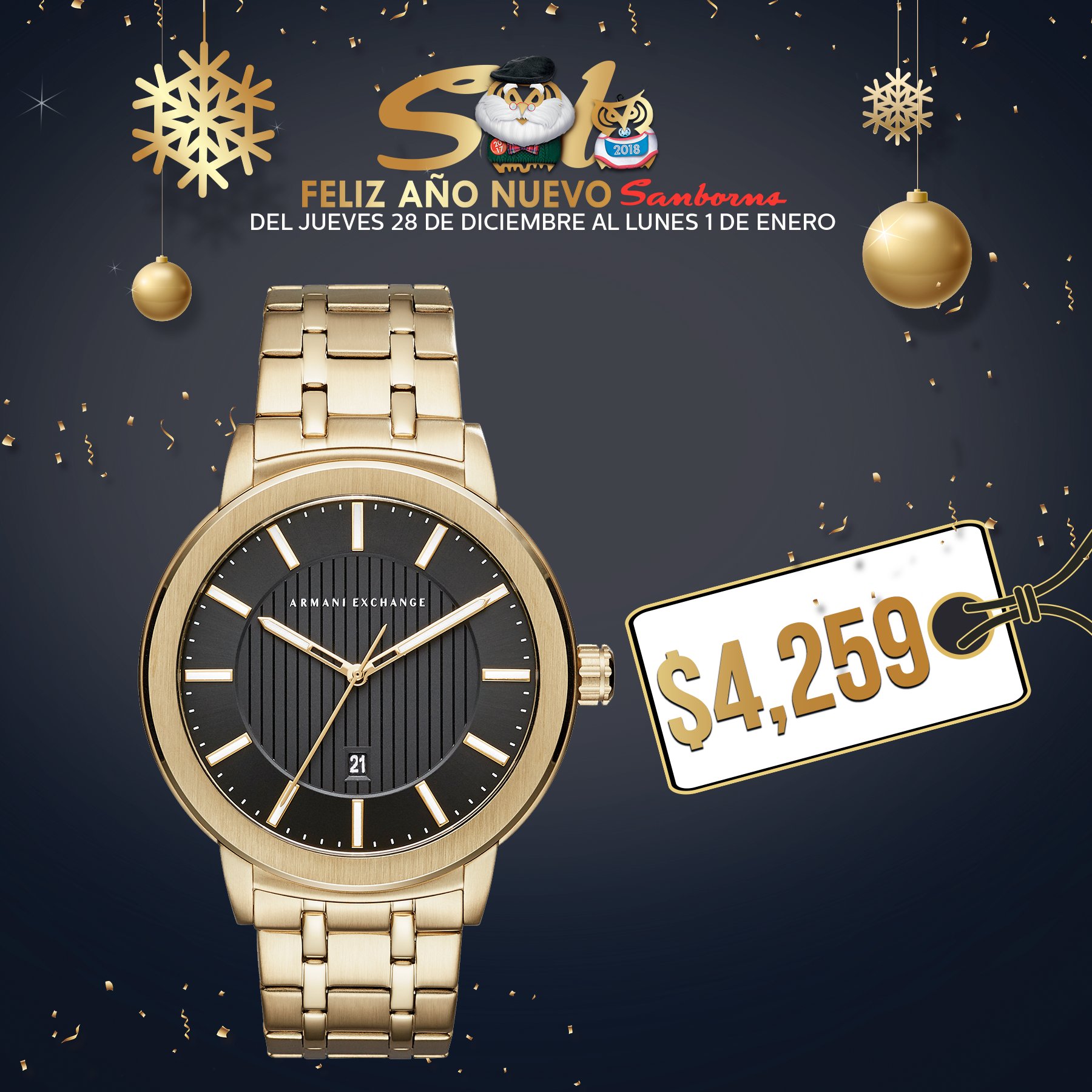 Sanborns on X Este ano nuevo regalate un reloj ven a SoloSanborns por el tuyo. SoloParaElla A la venta en nuestras tiendas fisicas 12 meses sin intereses mas 15 de descuento