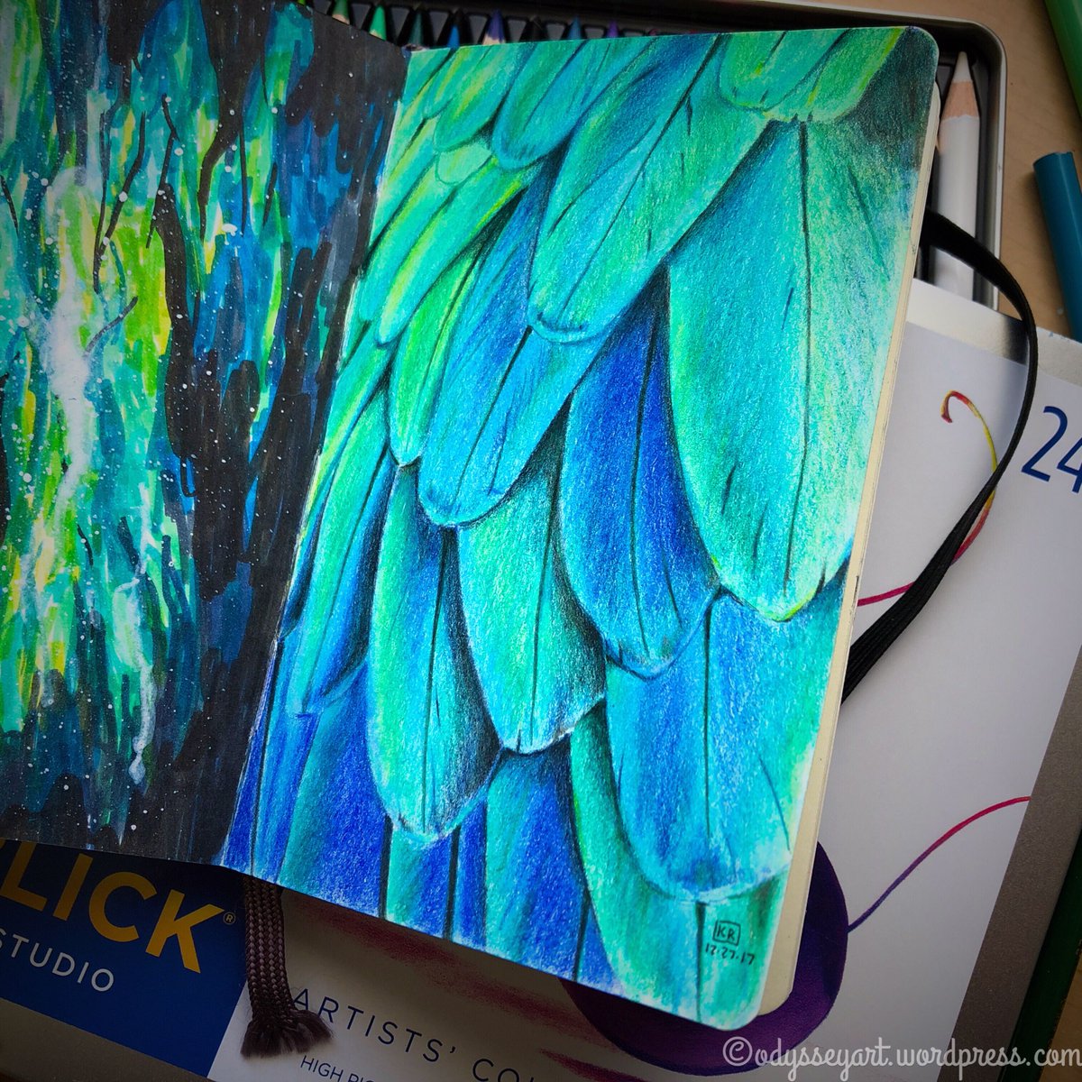 kellyro77's tweet photo. Macaw feathers.
Gave my new Blick Studio colored pencils a try with this drawing.
Prismacolor Premier and Blick Studio colored pencils in pocket Moleskine sketchbook.
#coloredpencil #prismacolor #blickstudio #dickblick #moleskine #mymoleskine #artistsnetwork #feathers #macaw https://t.co/zrcL9jfrQL