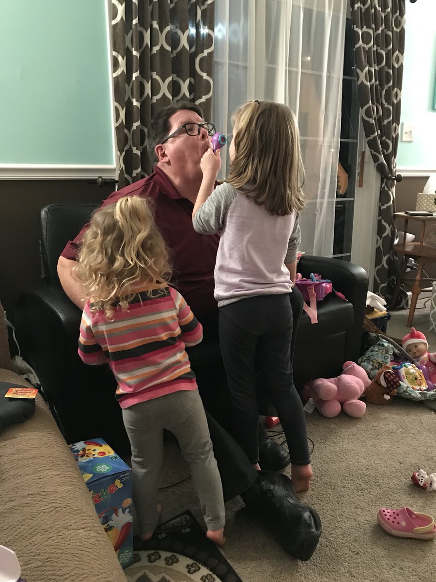 StormFrith's tweet photo. The girls giving Papa a check up 🤣 @donaldepark https://t.co/Npa2Sqwikr