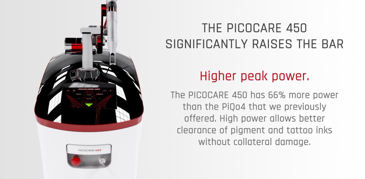 ZarinMedical's tweet photo. Higher peak power! 
Did you know the PICOCARE 450 has 66% more power than the PiQo4 that we previously offered. High power allows better clearance of pigment and tattoo inks without collateral damage. https://t.co/5LJNvCIky8 
#tattoo #tattoos #lasertattooremoval #aesthetics https://t.co/XfoXZYDjGl