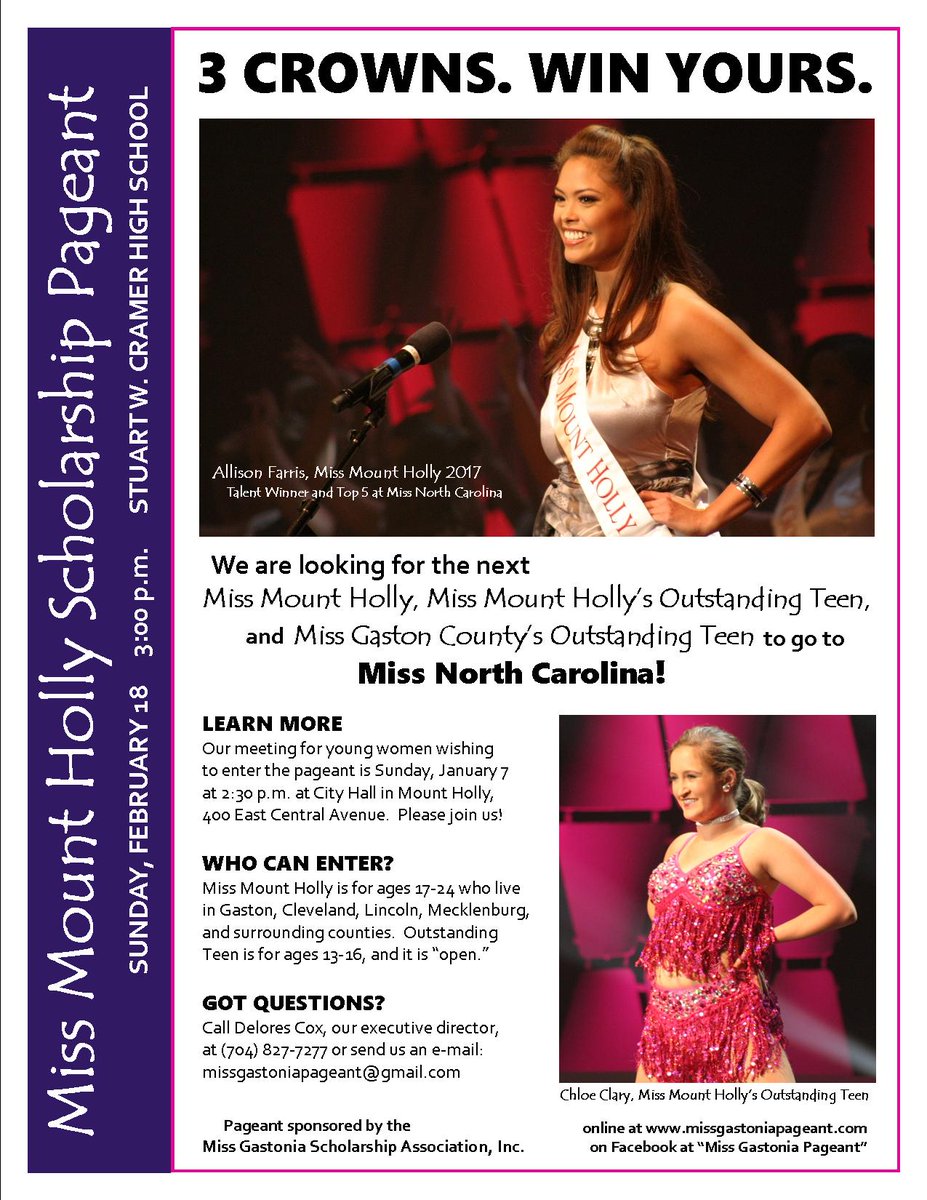 mgpageant's tweet image. We are getting ready for the 2018 Miss Mount Holly Scholarship Pageant. Take a look at our flier and share it with a friend!