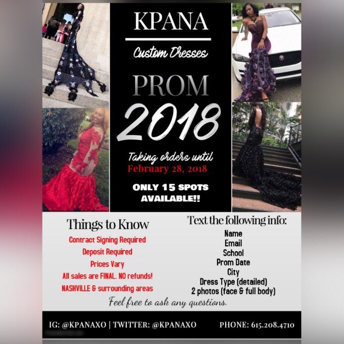 rayfineeeass's tweet photo. Hey ladies, here's an easier way to contact us about booking for prom. Spots will fill quickly and these next couple months will go just as quick, so contact us ASAP!
.
.
.
.
.
(P.S. - Deposits secure spots) 💕#prom2k18 #custompromdress #Nashville #KPANA https://t.co/l7yyNnKHbs