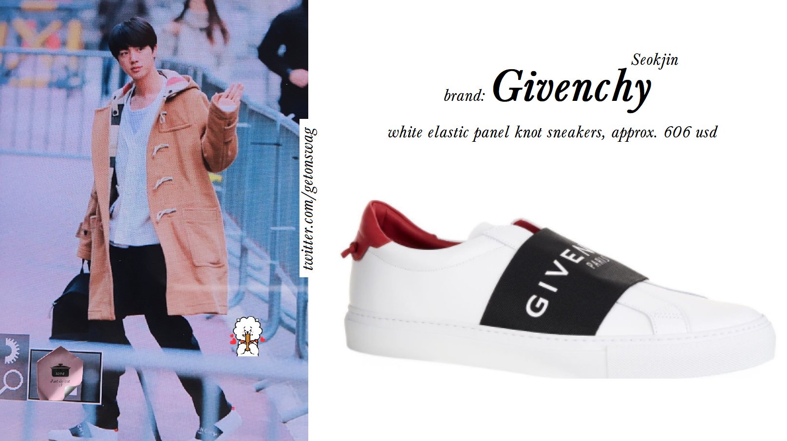 BTS FASHION/STYLE FINDER — 190717  Jin : GIVENCHY - Leather logo slide