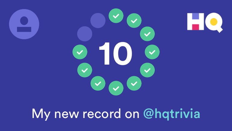 I just got 10 questions correct on <a href="/hqtrivia/">HQ Trivia</a>! That’s a new record for me. You should play too. Use my code "MaryMcAtee" to sign up hqtrivia.com