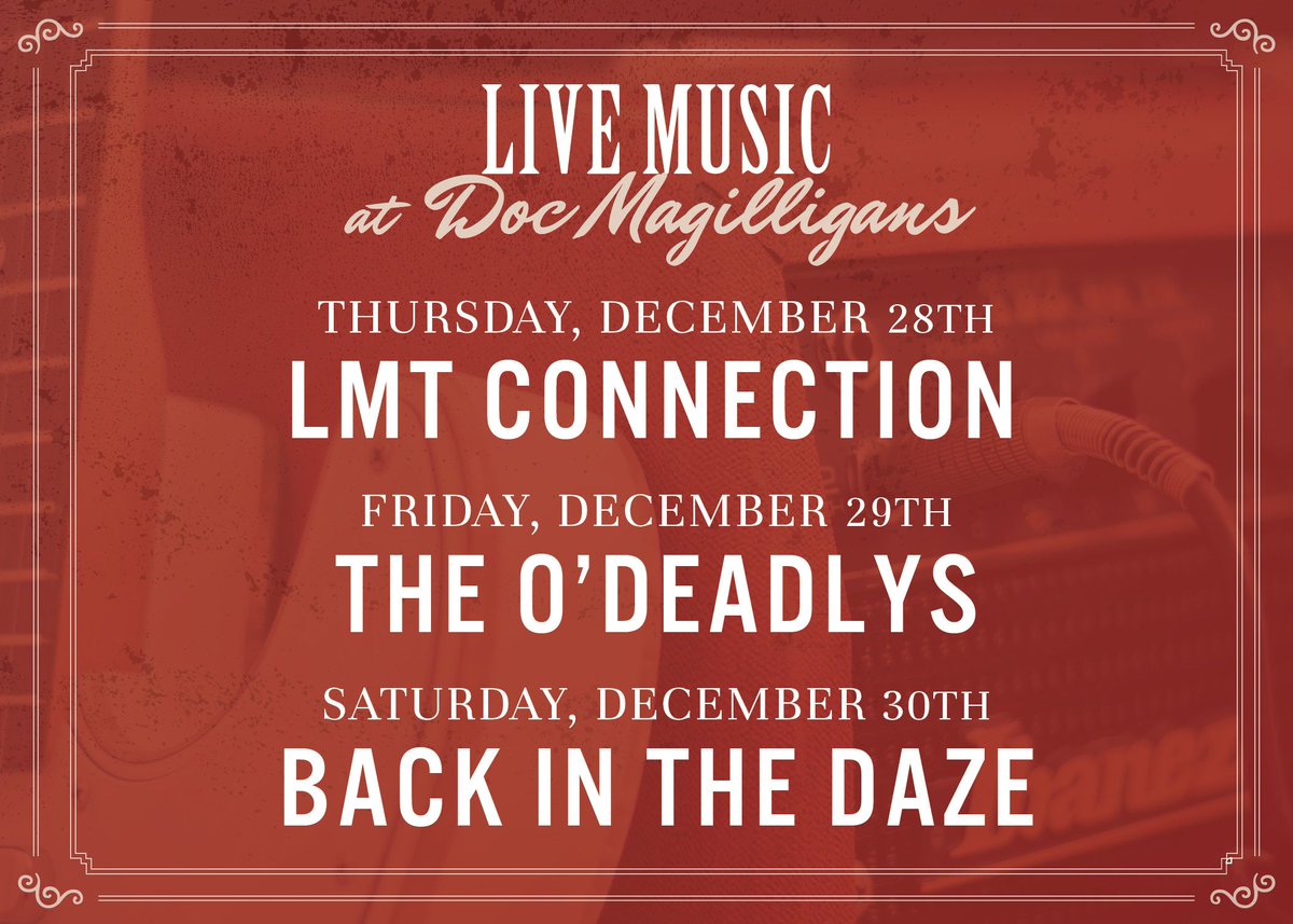 We've got 4 straight nights of #LiveMusic at Doc's this week, starting with <a href="/LMTConnection/">LMT Connection Band</a> tonight and <a href="/Mhattersband/">madhattersband</a> on NYE starting at 9:30PM! #NiagaraFalls #LiveatDocs