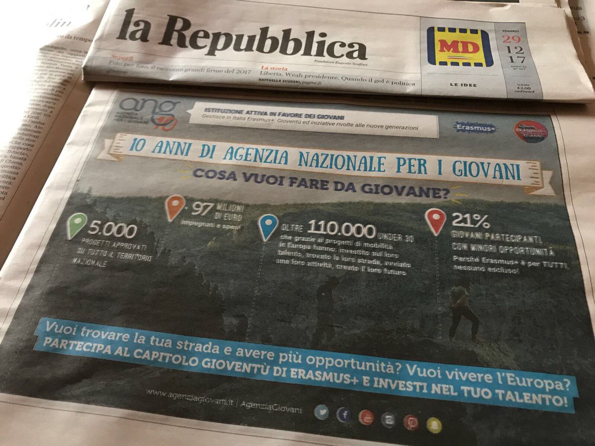 AgenziaGioventu's tweet photo. Chiudiamo il 2017 in bellezza: su @repubblica dati e obiettivi di #Ang10 buona lettura! @giacomo_darrigo https://t.co/IhxZPoCdQy